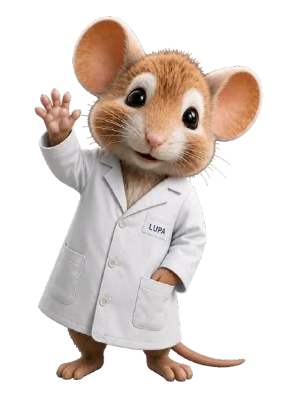 Jerry, the Lupa AI assistant, a lab-coated mouse waving